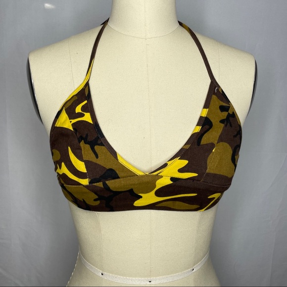 36points Yellow brown and black camo cute bralette - Picture 1 of 4